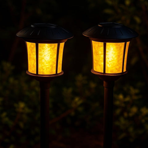 Black Solar Garden Stake Light Crackle Glass Lantern Warm LED Glow 42 cm Height Outdoor Pathway Yard Patio Lighting Weatherproof Easy Setup (2)