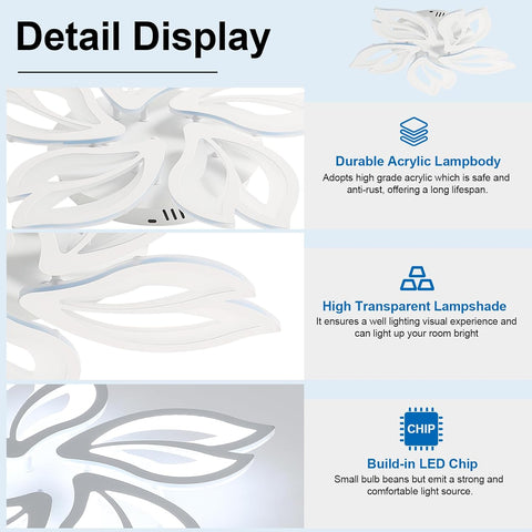 65W LED Ceiling Light 5850LM, 5-Light Modern Acrylic Flower Design, Cool White 6500K Fixture for Living Room, Bedroom, Kitchen