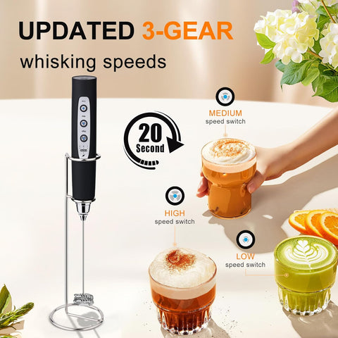 Rechargeable Milk Frother Handheld 3 Speed Electric Drink Mixer Wand