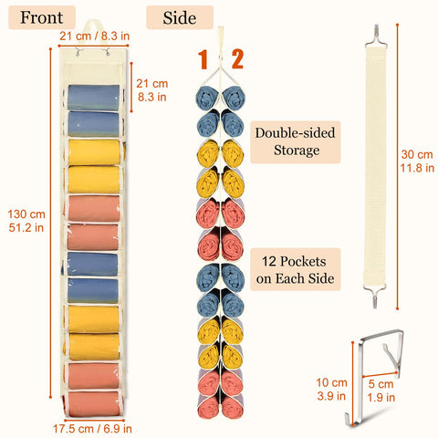 Lirex 24-Pocket Hanging Leggings Organiser – Black Oxford Cloth Closet Storage for Jeans, Shirts and Accessories