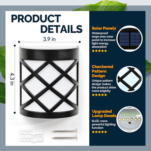 Solpex Solar Fence Lights, 4 Pack Wall Lights Decoration, 6 LED Waterproof for Fence, Deck, Patio, Stairs, Yard, Pathway (Warm White)