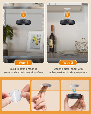 WILLED Rechargeable Under Cabinet Lights 3 Pack with Remote & Touch Control – Dimmable Wireless LED Puck Lights with 3 Colour Temperatures & Timer for Kitchen, Cupboards & Shelves - Light Up the Dark Spots Without the Wiring