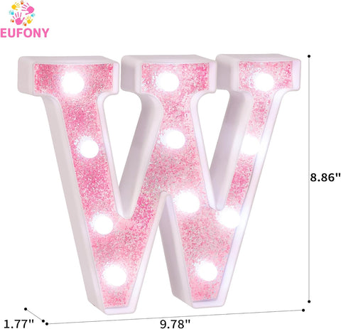 Pink Glitter LED Marquee Letter W Light