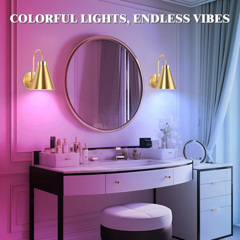 Battery Operated Gold Wall Lights with Remote RGB 2 Pack