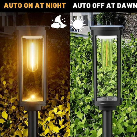 LED Solar Lights,Auto On/Off Outdoor Garden Solar Stake Lights, Warm White Patio Pathway Landscape Lamp for Yard Lawn Pathway (Black,4)
