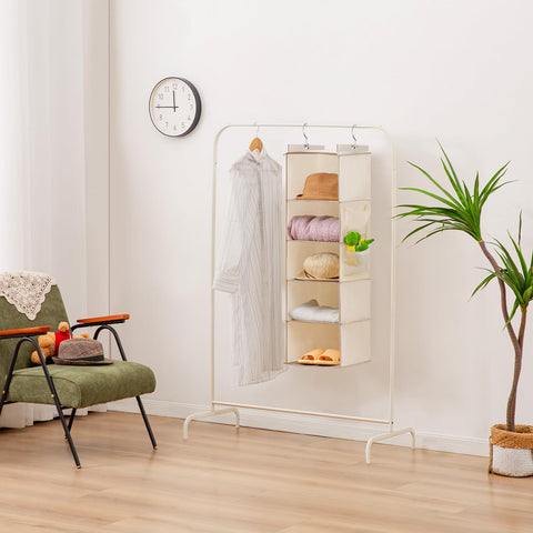 YOUDENOVA Hanging Wardrobe Organiser, 6 Shelves with Side Pockets, Grey – Make Every Shelf Count