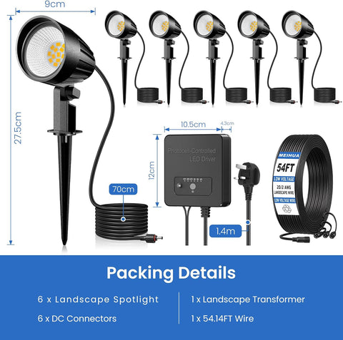 12W Garden Spotlights Mains Powered 6 in 1 LED Landscape Lights 2700K IP66