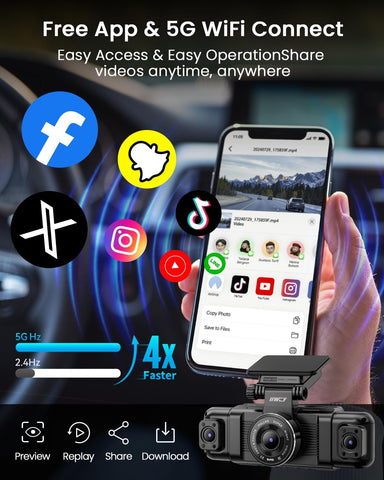 IIWEY N5 360° Dash Cam 4 Channel, Full HD 1080P Front Rear Inside Left Right Car Camera, 8 IR Lamps, 5G WiFi App Control, G-Sensor, 24H Parking Mode, with 128GB SD Card