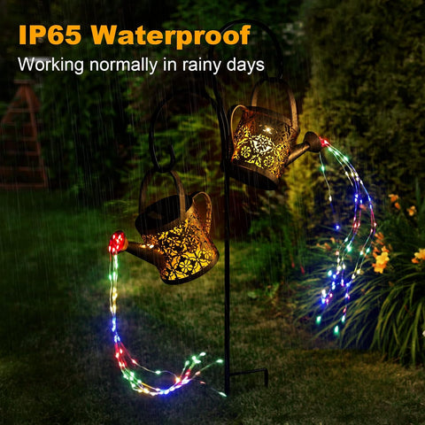 K KERNOWO Solar Watering Can Light, 2 Pack Garden Ornaments Outdoor Decorations Watering Can Solar Lights IP65 Waterproof Metal Pathway Lighting with String Lights & Shepherd Hook