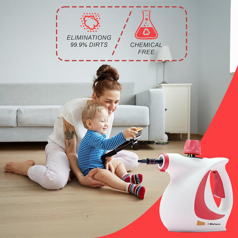 Belaco Handheld Steam Cleaner – High Pressure Multi-Purpose Steam Cleaner 1050W with 9 Accessories | Portable Chemical Free Steamer for Home, Kitchen, Bathroom, Tiles, Grout, Upholstery & Cars BSC389A