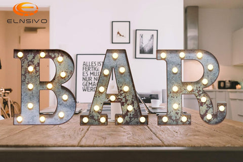 L Style LED Marquee Letter Light, Rust Metal Effect Industrial Vintage Decorative Letter Lamp, Battery Powered Tabletop or Wall Mount Marquee Sign for Home, Party, Wedding, Cafe and Bar Decor