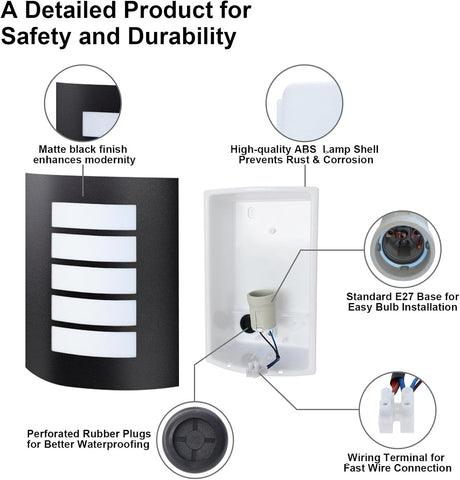 Product features for safety and durability with labeled components on a white background.