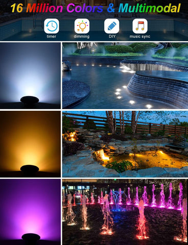 NATPOW RGB Underwater Pond Lights – IP68 Submersible LED Spotlights with APP & Remote Control for Ponds, Fountains, Pools & Gardens