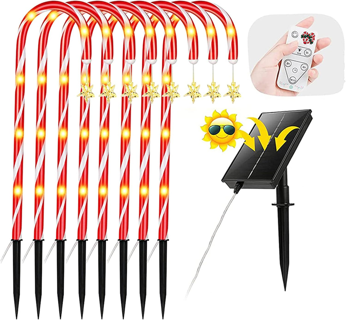 Outdoor Solar Pathway Lighting for Yard Garden,Christmas Crutch Garden Ground Lamp,LED Christmas Decorative Lamp Garden Inserted Lawn Crutch Light 8 Pcs Set