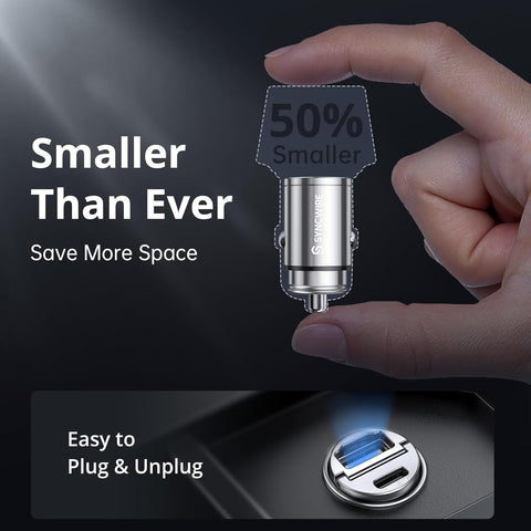 SYNCWIRE USB C Car Charger 90W Silver Dual Port Fast Adapter