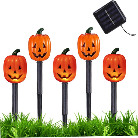 5PCS Solar Pumpkin Pathway Lights and 1PC Solar Panel Light up Pumpkin with Stakes for Walkway Yard Driveway Lawn Garden Decor Style2..