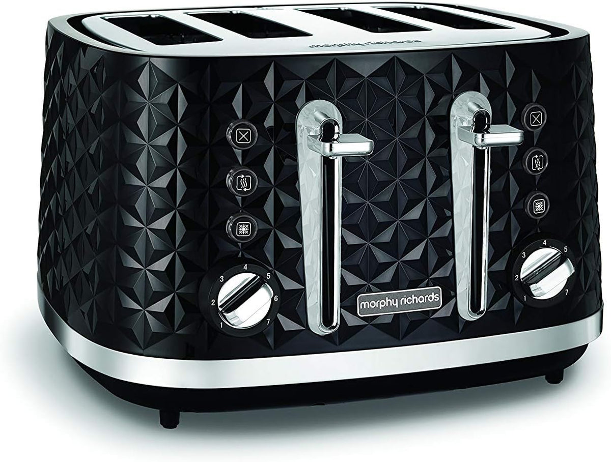 Richards Vector 4 Slice Toaster, High Gloss Geometric Design, Defrost and Reheat, Variable Width Slots, Removeable Crumb Tray, Black, 248131