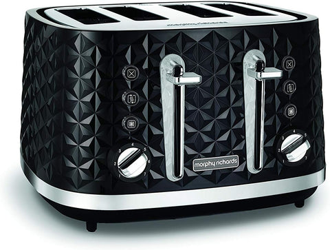 Richards Vector 4 Slice Toaster, High Gloss Geometric Design, Defrost and Reheat, Variable Width Slots, Removeable Crumb Tray, Black, 248131
