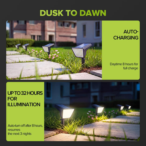 UME 4 Packs Garden Solar Lights Water-Resistant, 28‑LED 3000K Solar spotlights Garden, Dusk‑to‑Dawn Solar Spotlight for Yard, Lawn, Walkway, Driveway