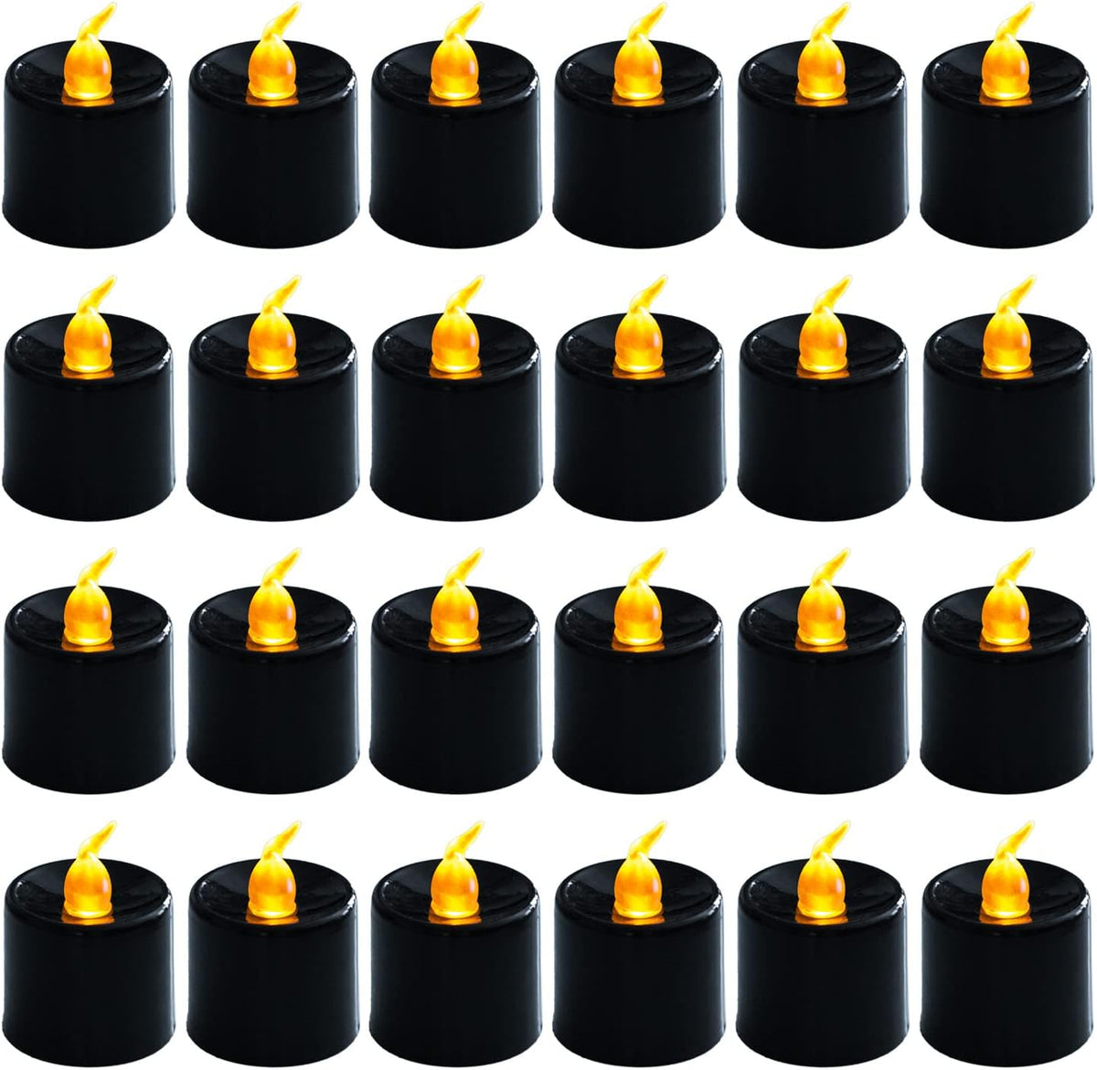 24 Pack Black Tea Lights Candles – Flickering Warm Yellow Lights Flameless LED Candles – Battery Operated Fake Candles – Decoration for Halloween and Christmas