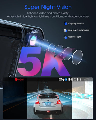 Avylet 5K/4K Triple Dash Cam with Front, Rear & Interior Cameras