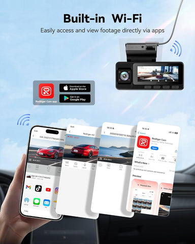 REDTIGER A3 2.5K 3 Channel Dash Cam Front, Rear & Inside with WiFi