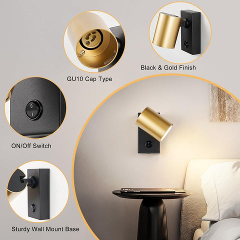 Adjustable GU10 Wall Spotlight Matt Black & Gold