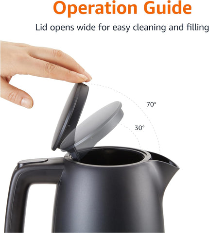 Basics Electric Kettle 1.7L – 3000W Fast Boil, BPA-Free, 360° Swivel Base, Auto Shut-Off, Removable Filter – Matte Black