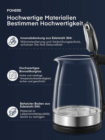 Electric Kettle 1.7L Glass, 2200W Fast Boil, 5-Color LED, Keep Warm, Auto Shut-Off, Temperature Control, Quiet Boiling –