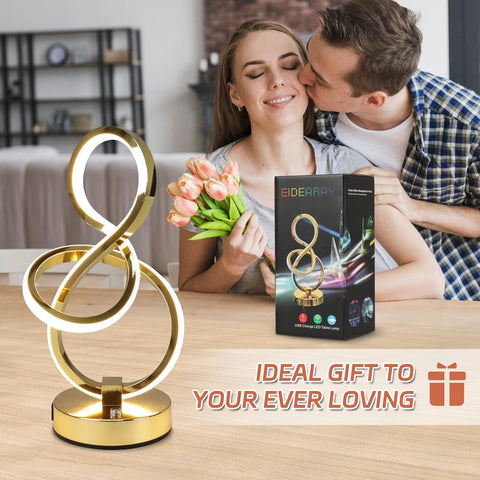 Modern LED Table Lamp with USB Ports, 3 Color Temperatures, Touch Control Stepless Dimmable Bedside Nightstand Lamp (Gold)