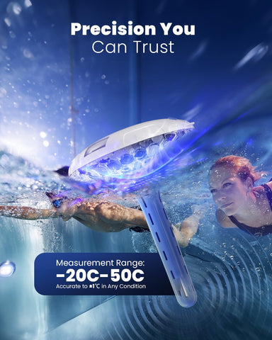 Solar Digital Pool Light & Floating Pool Thermometer with Dual LCD Display, 8 Colour Modes, 0.1°C Precision & IPX7 Waterproof Design