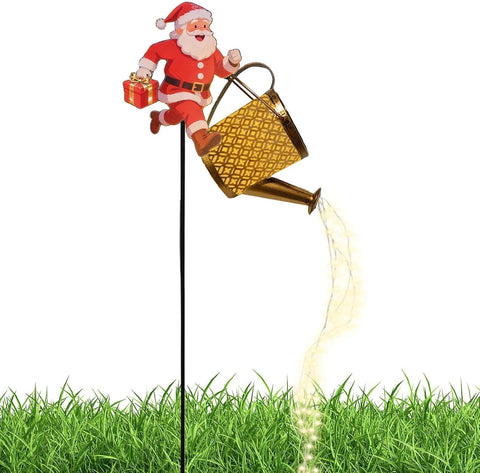 Santa Claus Solar Watering Can Lights Decorative Christmas Pathway Lights