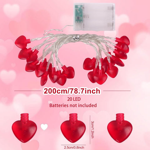Red Heart Fairy String Lights Battery Operated, 20 LED Romantic Love Lights for Valentine’s Day, Weddings & Anniversaries Indoor Decor