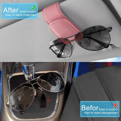 Car Magnetic Leather Sunglasses Holder for Visor (Pink)