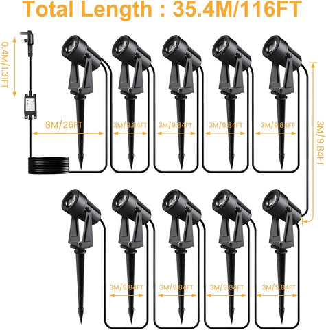 10 Pack 32M/105FT Garden Lights Mains Powered with Adapter