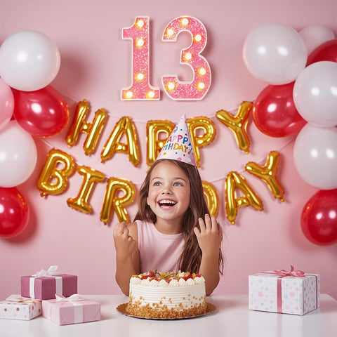 13th Birthday Decorations LED Light Up Numbers, Pink Marquee Number Lights for Girls, Light 13 Sign for Birthday Party Backdrop Anniversary Home Decor