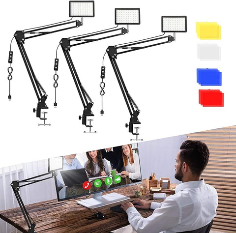 Pack of 3 70LED Video Light with Adjustable Tripod Stand in UK - 360° Rotatable, 3 Lighting Modes Color Filters, 5600K USB Studio Lighting Kit for Tablet/Low Angle Shooting, Collection Portrait, YouTube Photography