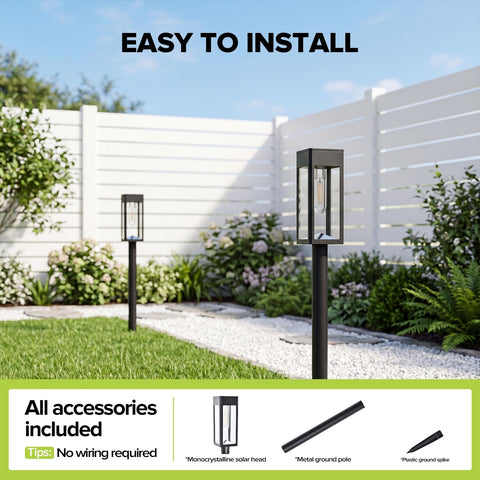 UME 8 Packs Garden Solar Lights, Glass Metal LED Solar Path Lights, 3000K Warm White, Waterproof Solar Lights Outdoor Garden for Yard, Walkway, Patio, Driveway, Lawn