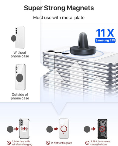 YOSH Magnetic Car Phone Holder, Strong Air Vent Mount with Upgraded Magnets | Secure & Stable Cradle for iPhone & Samsung | Includes Metal Plates, Car Accessories
