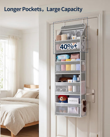 Yecaye 5-Tier Over Door Storage Organiser, Grey – Hanging Shelves with Mesh Windows for Space-Saving Home Organisation