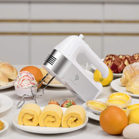 LILPARTNER 450W Electric Hand Mixer with Scale Cup & Storage Case – Silver White