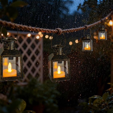 6-Piece Gold LED Candle Lantern Set – Mini Hanging Decorative Lanterns for Ramadan, Weddings & Home Decor