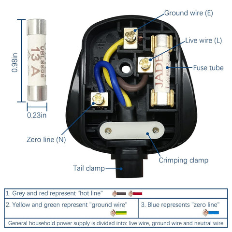 13 Amp 3 Pin Plug Black Rewireable Heavy Duty 2 Pack