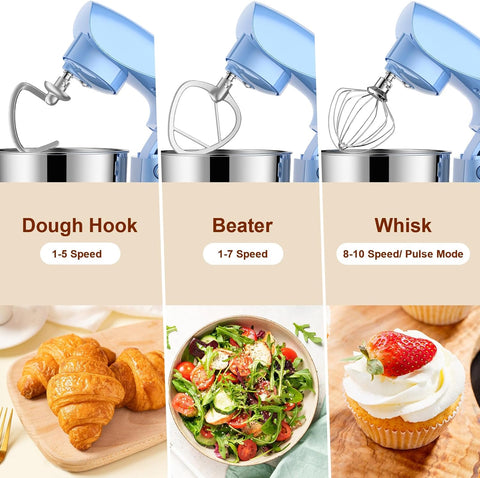 Small Stand Mixer 1500W – 10-Speed Food Mixer for Baking with 5.5L Bowl – Lightweight Dough Mixer for Home & Cake – Blue