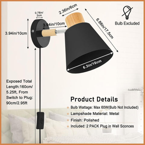 Wall sconce with dimensions and product details on a light background