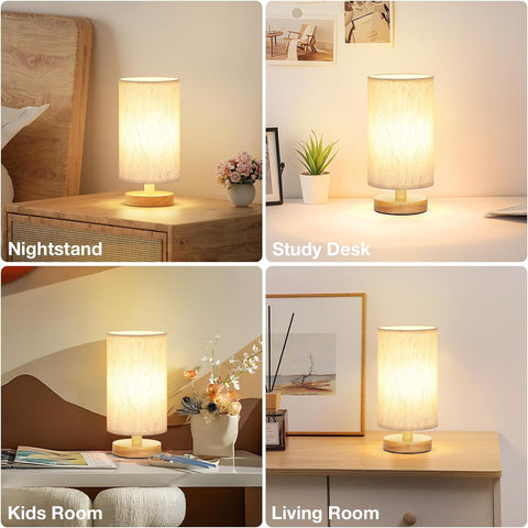 Aooshine Bedside Lamp – 3000K Warm White LED Table Lamp with Push Button, E27 Base & Fabric Shade for Bedroom, Living Room & Small Spaces