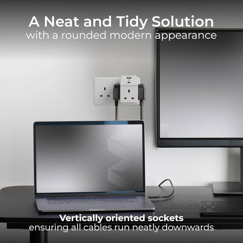 Three Socket Fused Wall Plug Adaptor with USB A & C Ports