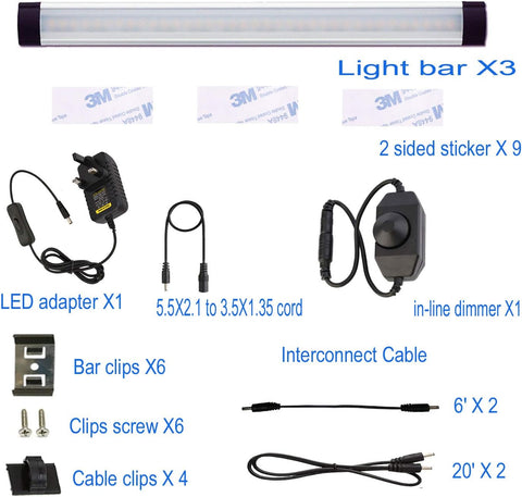 Under Cabinet LED Puck Lights Kit with Dimmer Switch 3 Bars 5000K