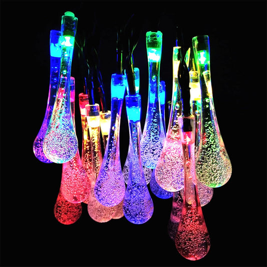 Multi color 4.8M 20 LED Icicle Lights Solar Powered Raindrop Garden String Fairy Lights/ LED Waterproof Decorative Lights for Outdoor, Garden, Patio, Christmas, Xmas Tree, Holiday Party