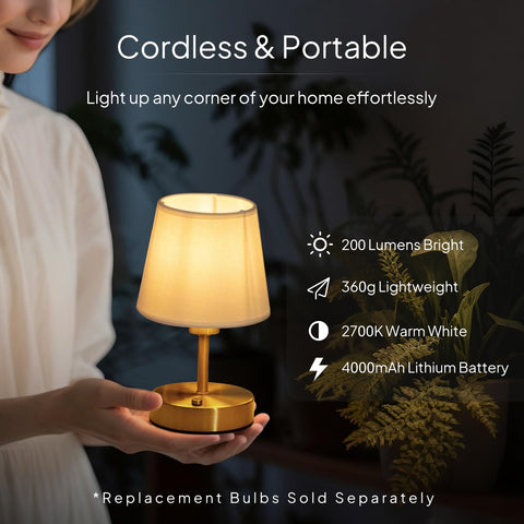 EppieBasic Rechargeable Cordless Table Lamp – 2700K Dimmable LED Light with 4000mAh Battery, Vintage Gold Finish for Bedroom, Living Room & Home Décor